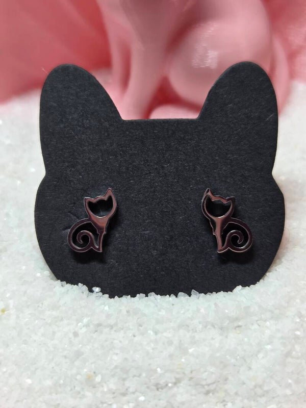 Stainless Steel Swirl Tail Cat Earrings
