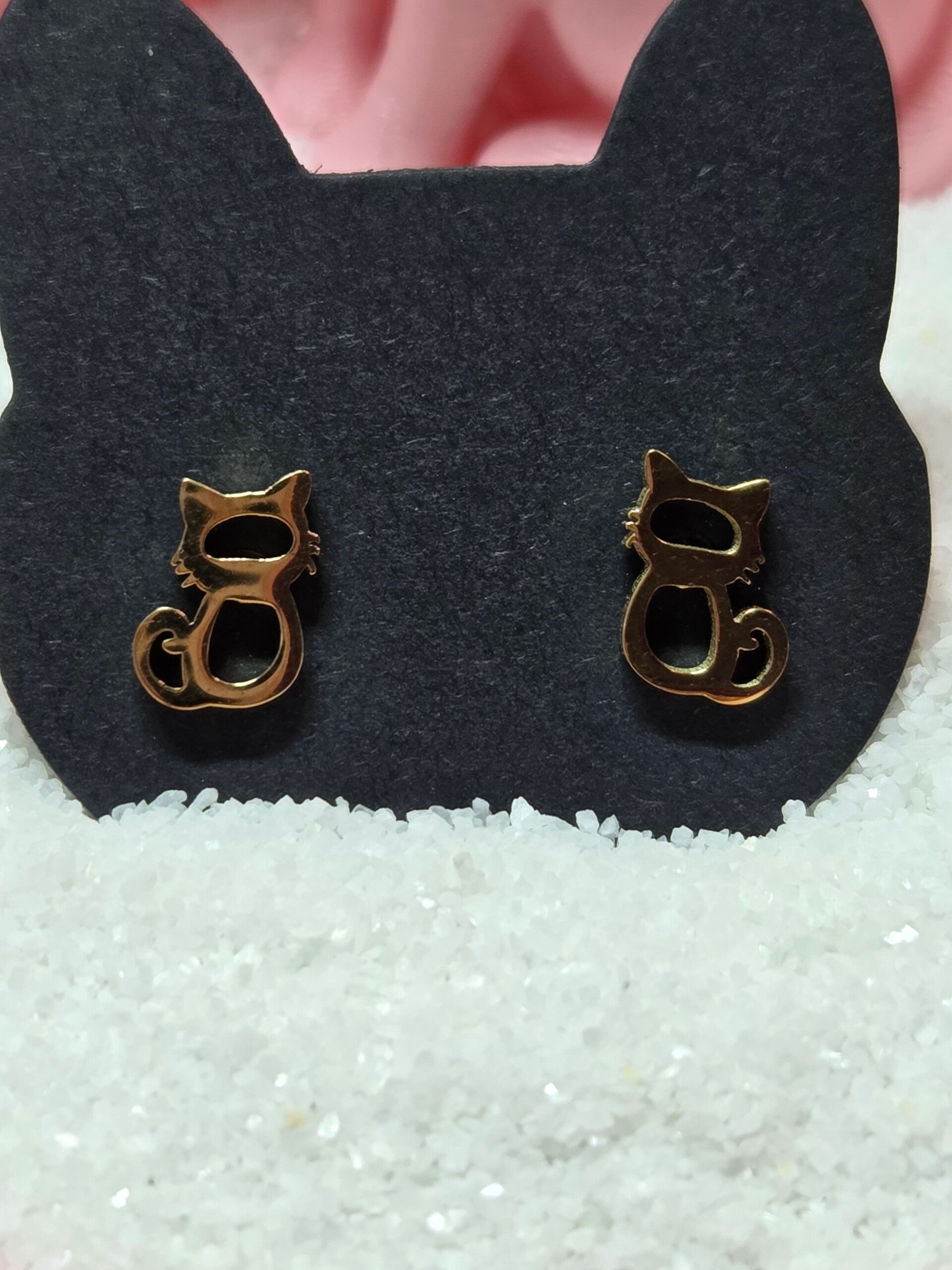 Stainless Steel Hollow Body Cat Earrings