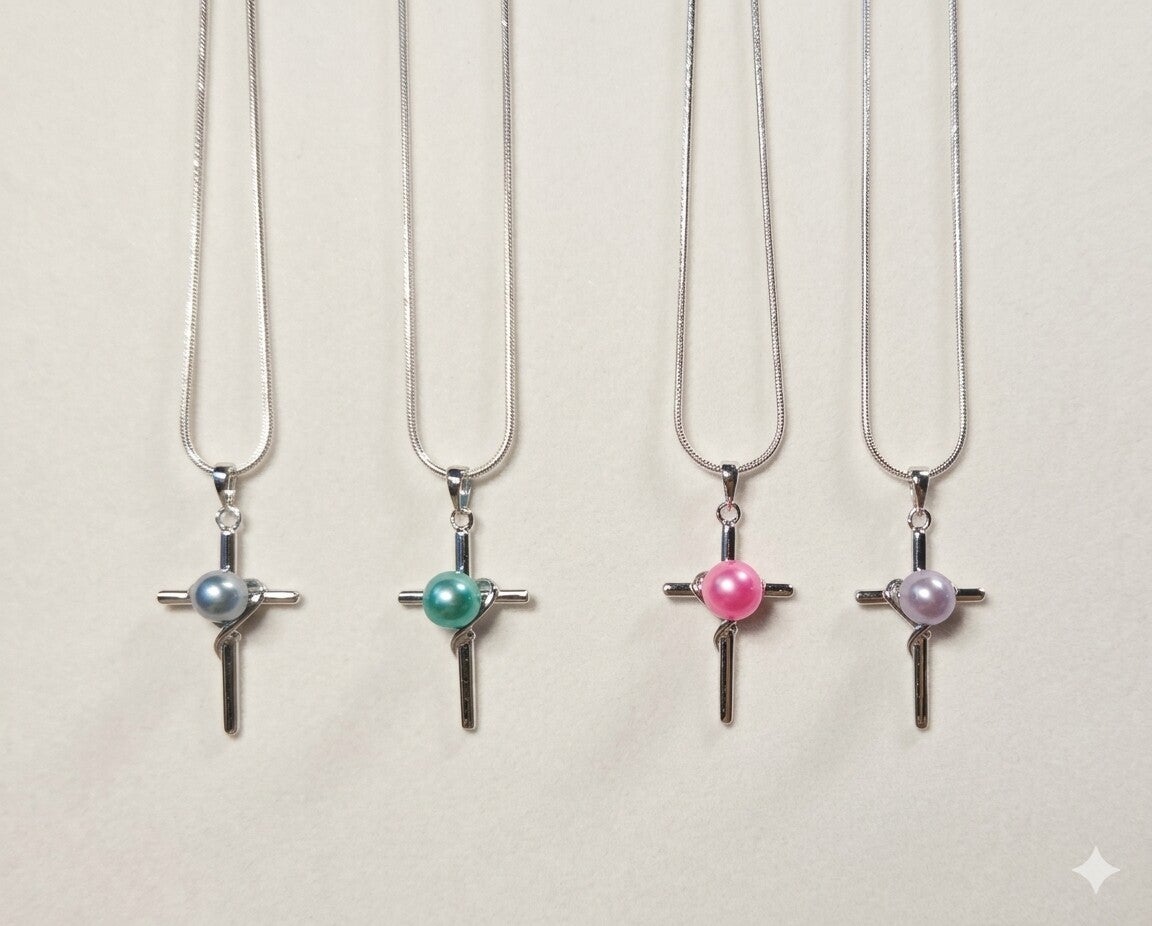 Sterling Silver Cross with Heart/4 colors only