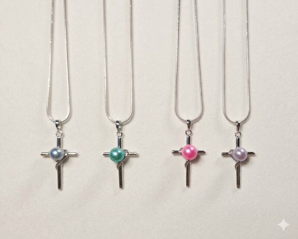Sterling Silver Cross with Heart/4 colors only