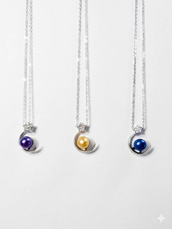 Sterling Silver Moon & Star Necklace/3 colors only
