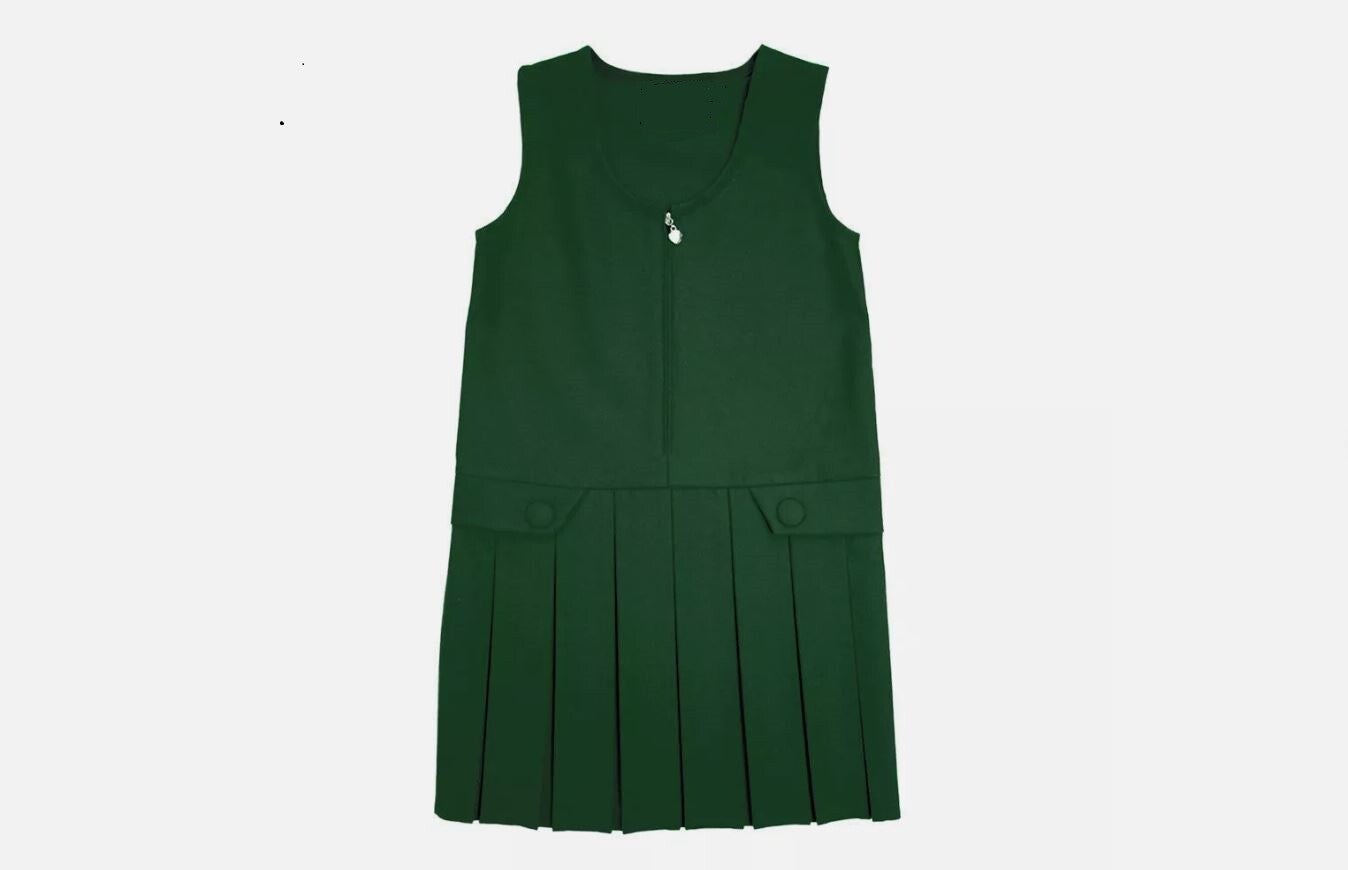 Girls' Box Pleat Pinafores - Elastic Waist - Bottle Green