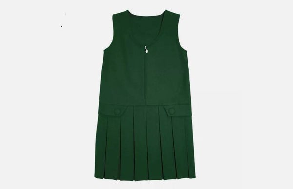 Girls' Box Pleat Pinafores - Elastic Waist - Bottle Green