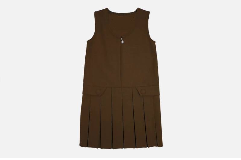 Girls' Box Pleat Pinafores - Elastic Waist - Brown