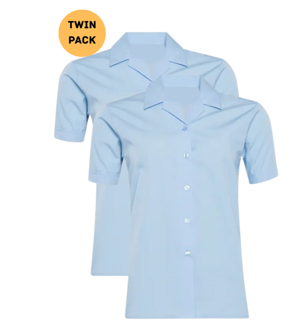 Twin Pack Girls Short Sleeve Revere Blouse