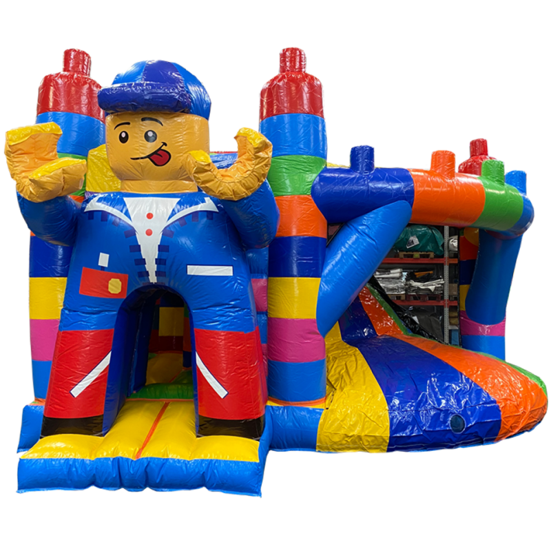Maxi Color Bricks springkasteel en zeer grote glijbaan 