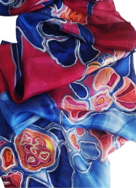 Abstract design flowers pure silk scarves - collection hand-painted by Gabriela Cretu at GC-ArtEscape