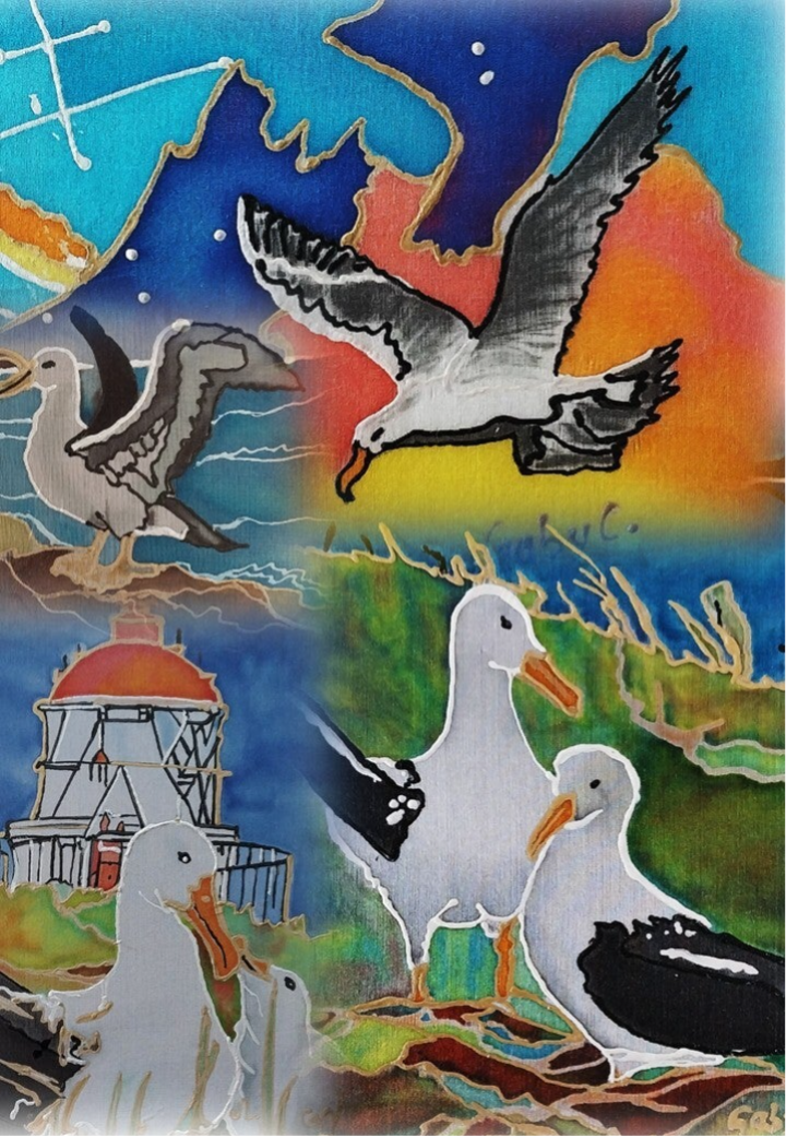 Royal Albatross painted on pure silk by Gabriela Cretu at GC-ArtEscape