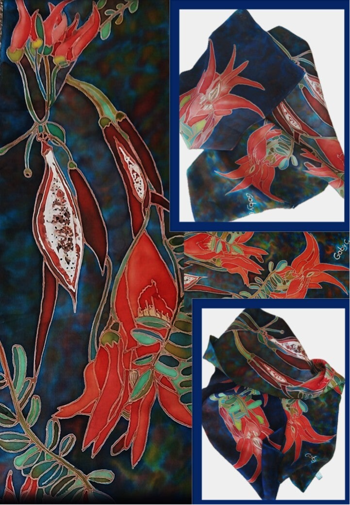 Kakabeack flower pure silk scarves - collection hand-painted by Gabriela Cretu at GC-ArtEscape