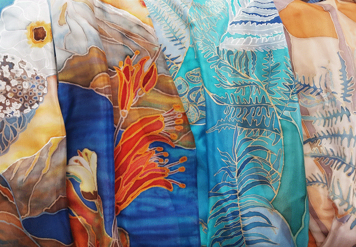 Unique pure silk scarves painted by Gabriela Cretu - GC-ArtEscape