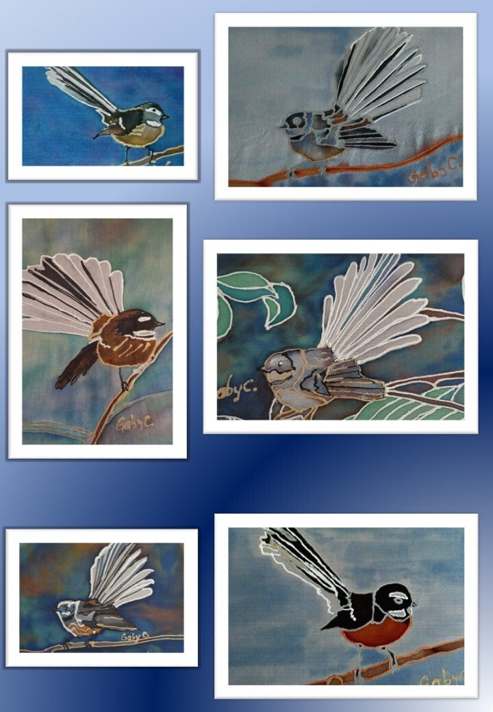 Capture the beauty of the fantail painted ob pure silk by Gabriela Cretu at GC-ArtEscape