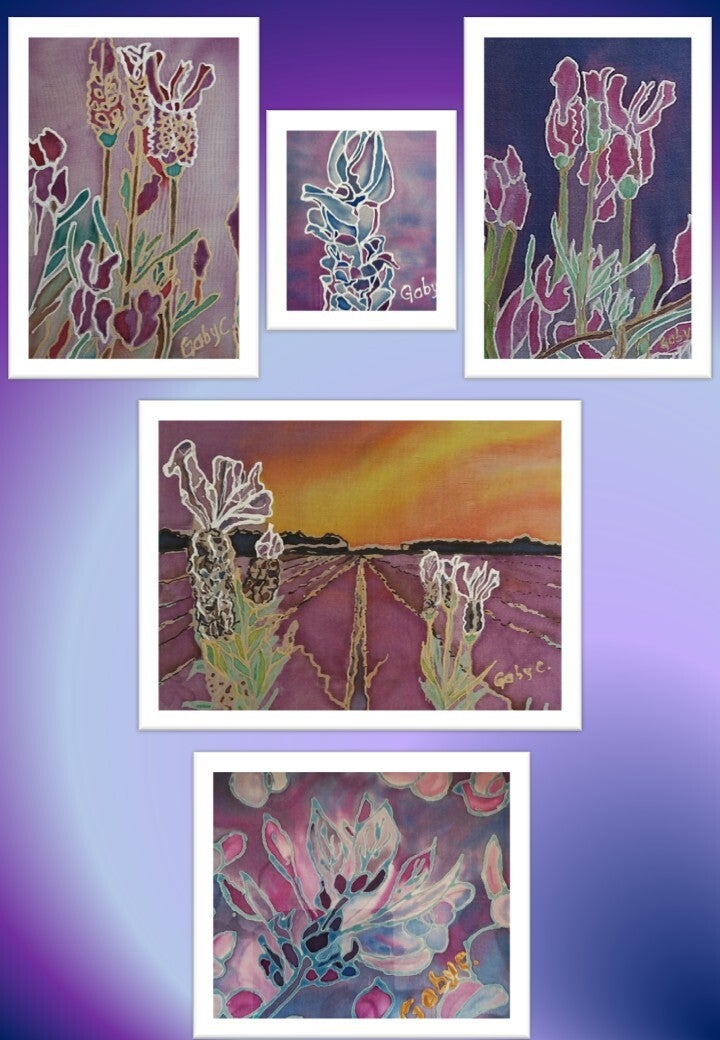 Lavender hand painted on pure silk by Gabriela Cretu at GC-ArtEscape