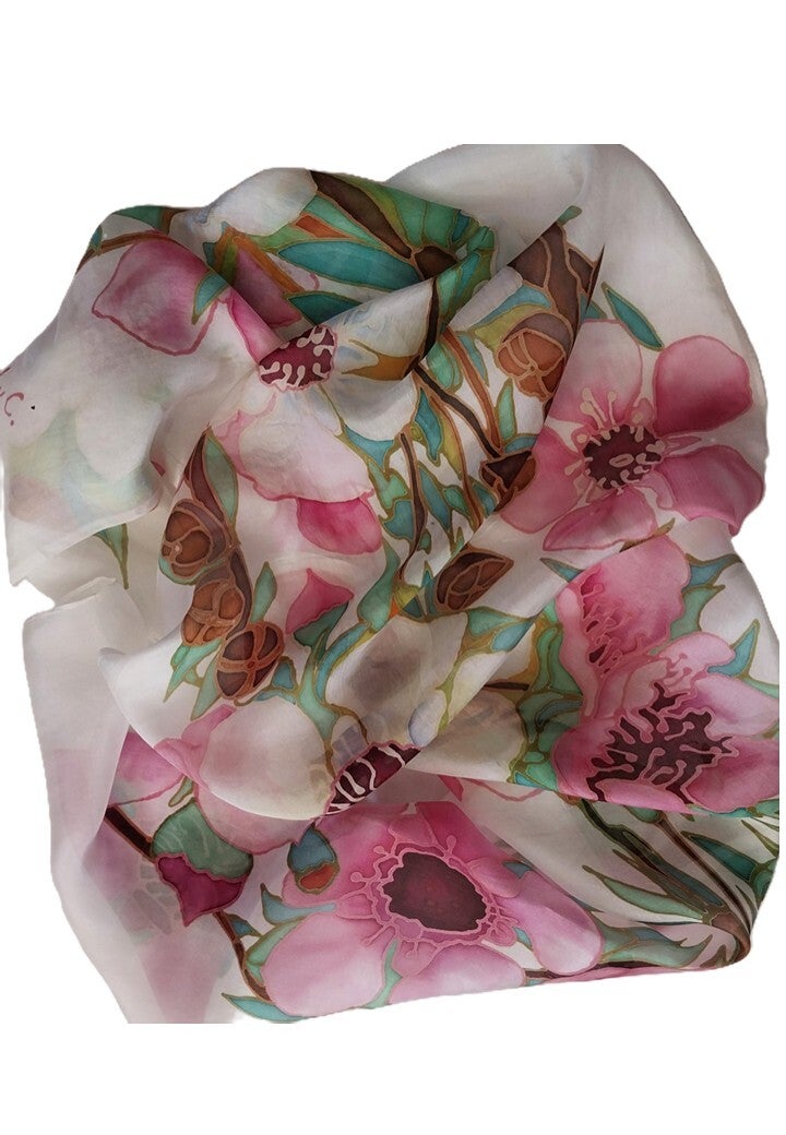 Mānuka White Flowers Scarf — Medium (38 x 140 cm)