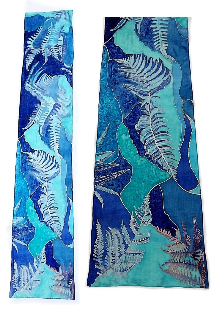 Fern Blue Scarf - Large (35 x 194 cm)