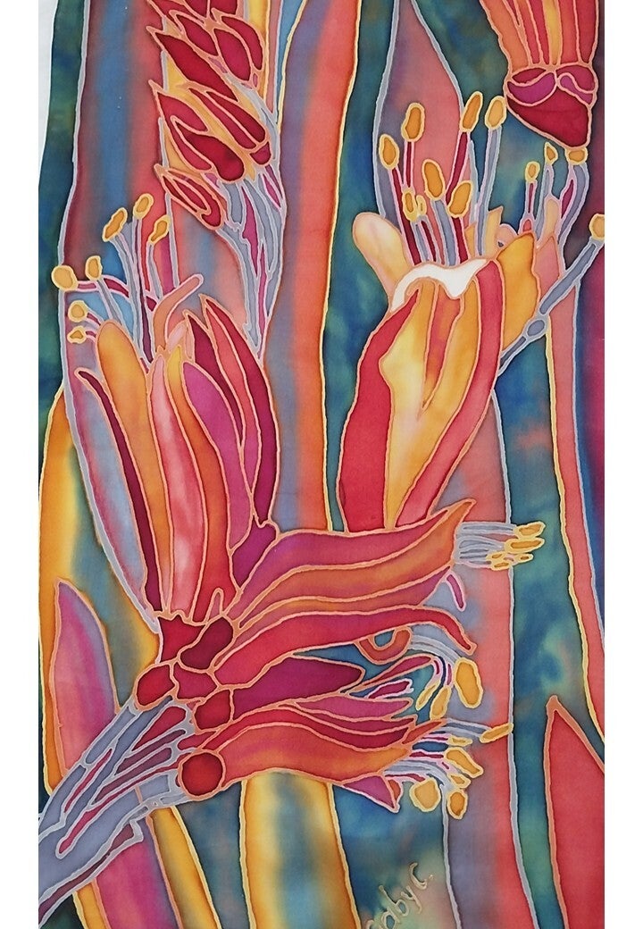 Discover the symbolism of flax by Gabriela Cretu hand-painted silk scarves at GC-ArtEscape