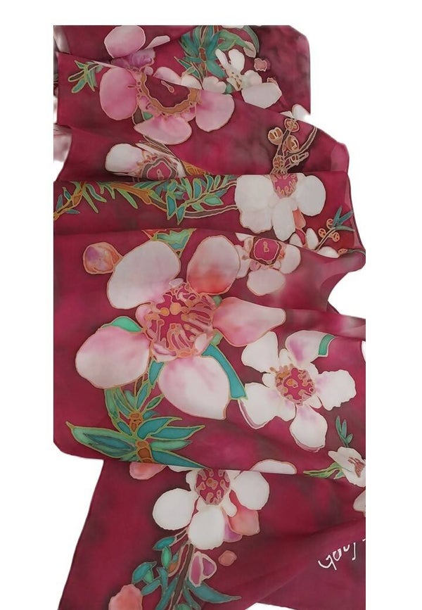 Mānuka Flowers — Dark Pink — Scarf - Large (34 x 175 cm)