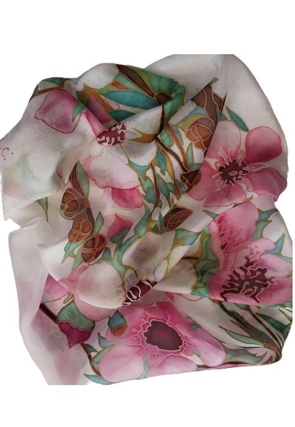Mānuka White Flowers Scarf — Medium (38 x 140 cm)