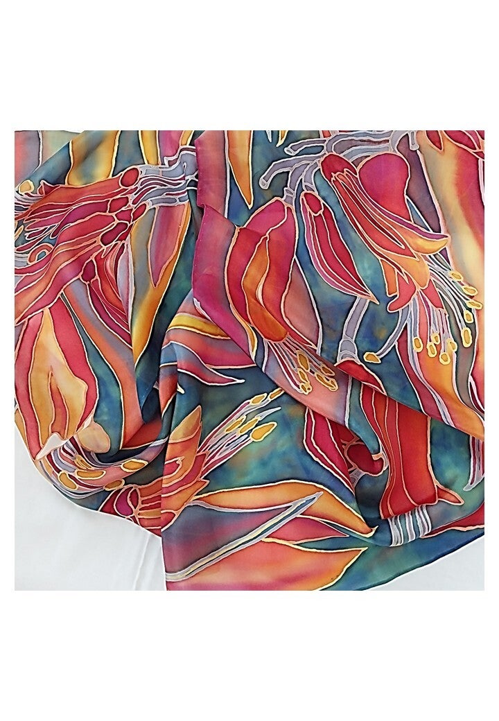Flax Flowers and Leaves Scarf — Medium (34 x 145 cm)