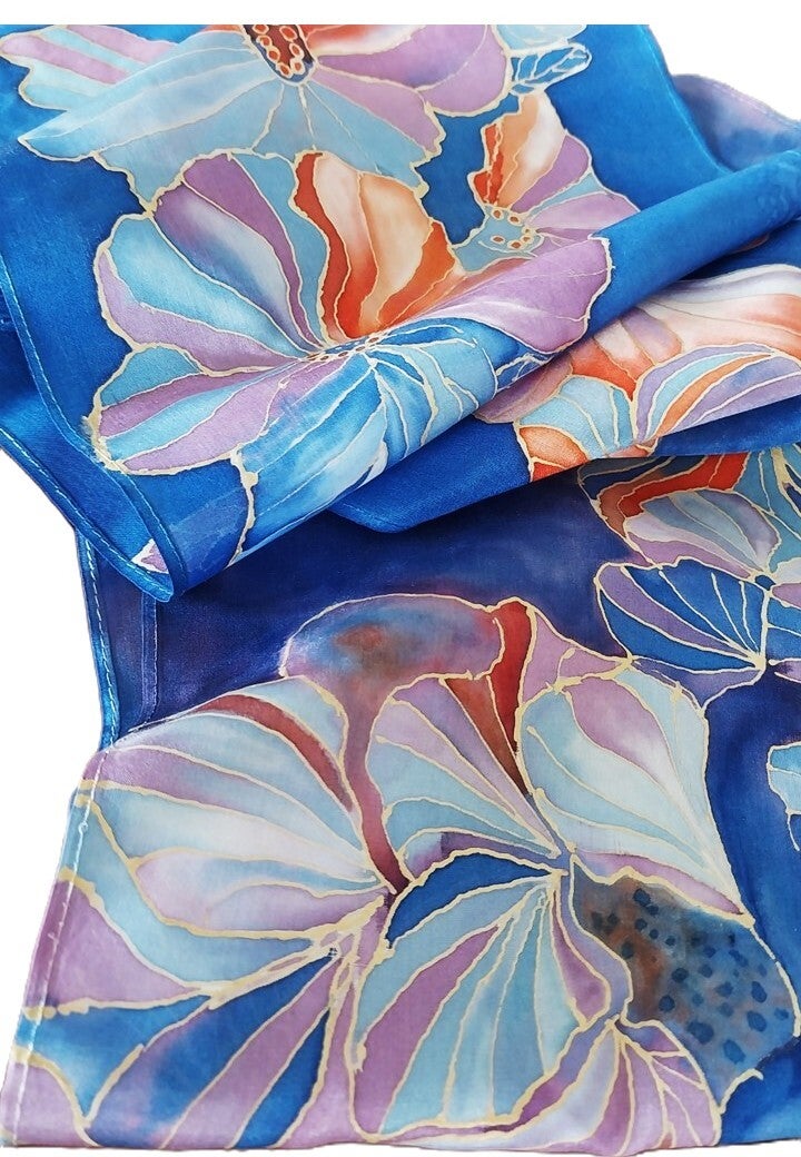 Abstract Blue Flowers Scarf — Small (21.5 x 135 cm)