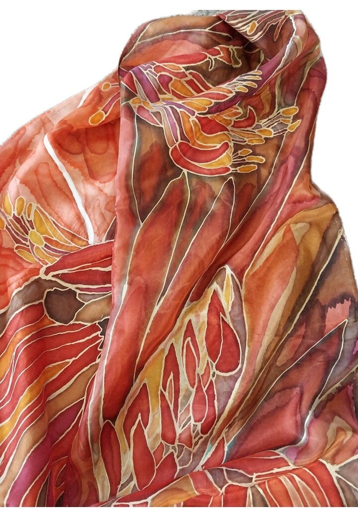 Flax Flowers Red and Gold Scarf — Medium (27 x 158)
