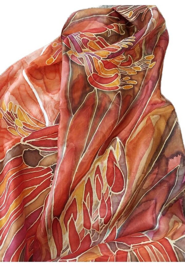 Flax Flowers Red and Gold Scarf — Medium (27 x 158)