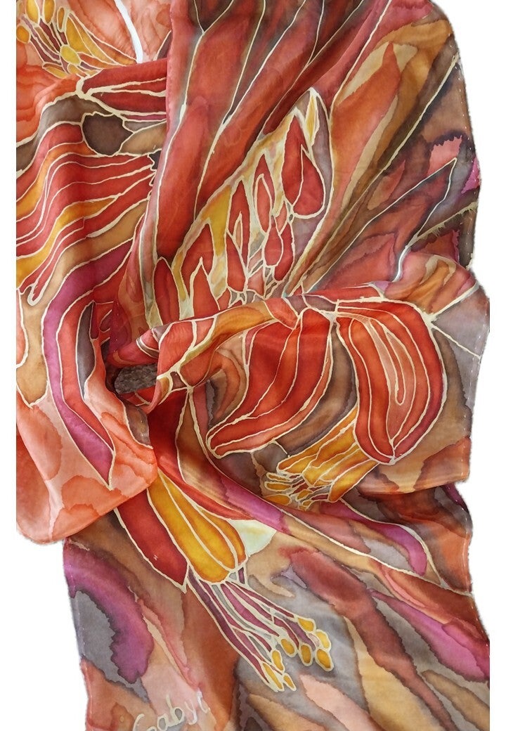 Discover the symbolism of flax by Gabriela Cretu hand-painted silk scarves at GC-ArtEscape
