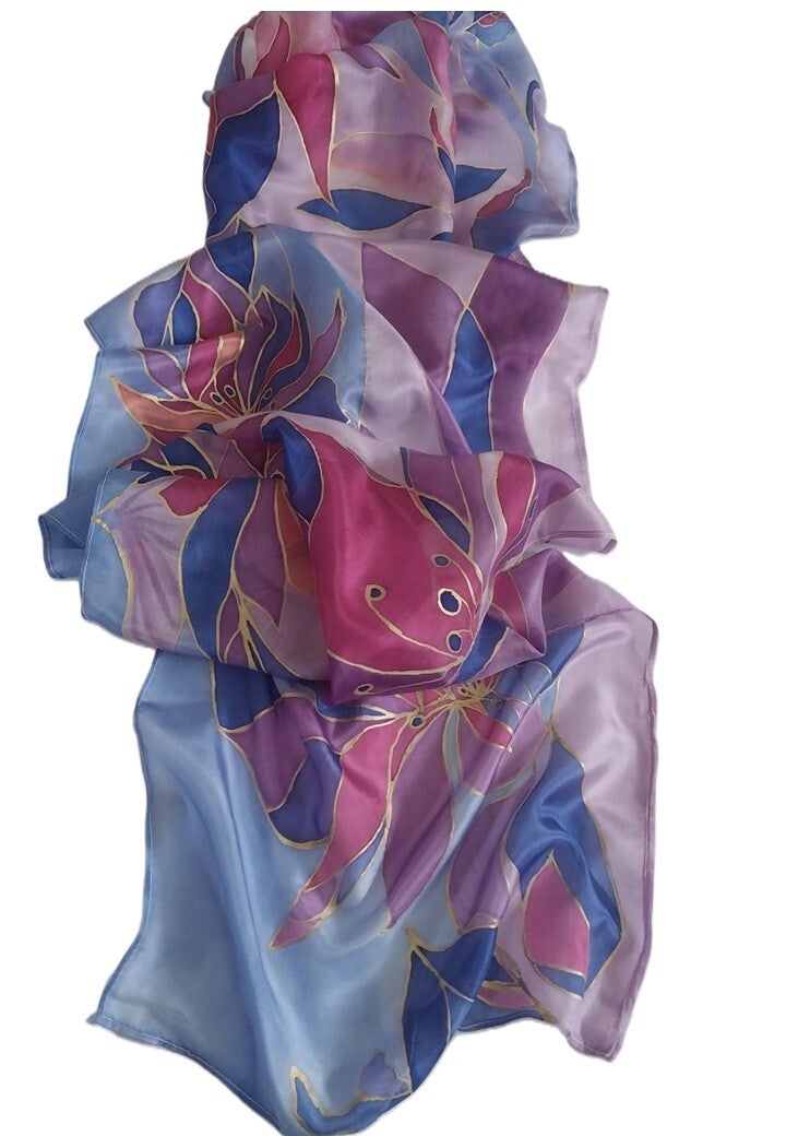 Abstract Purple Flowers Scarf — Large (35 × 180 cm)