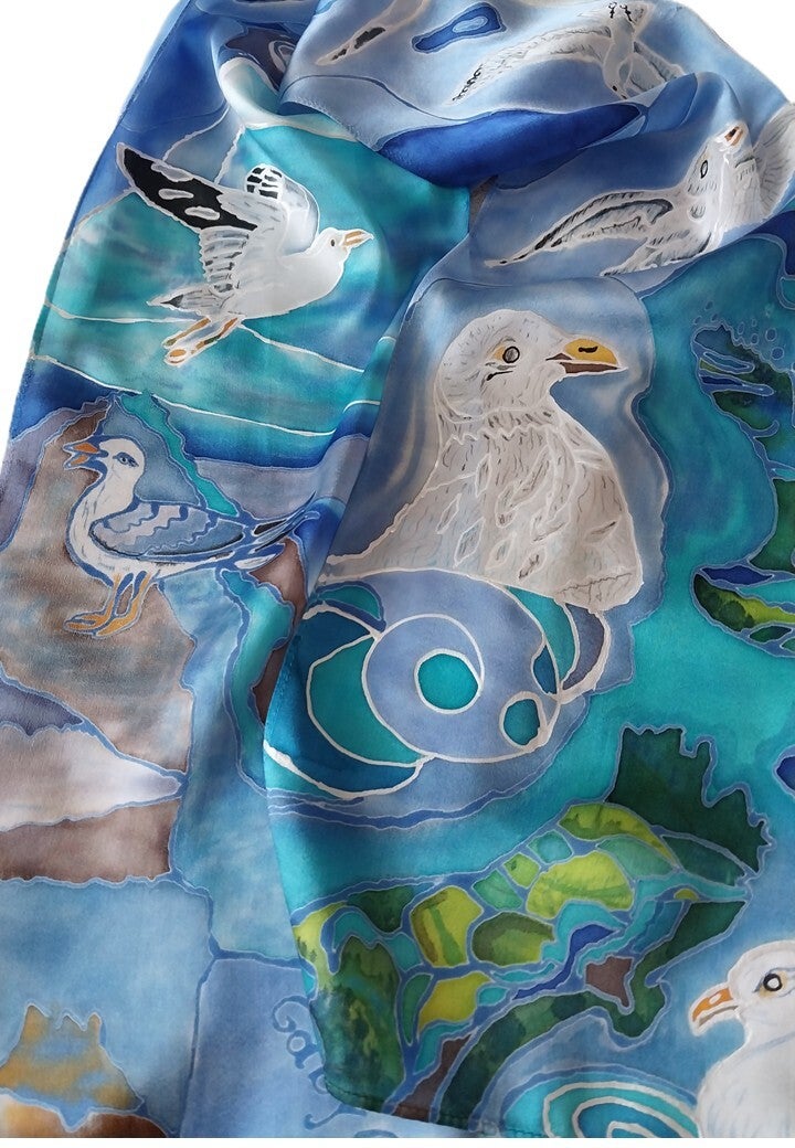 Sea Birds Scarf — Small (21.5 x 135 cm)