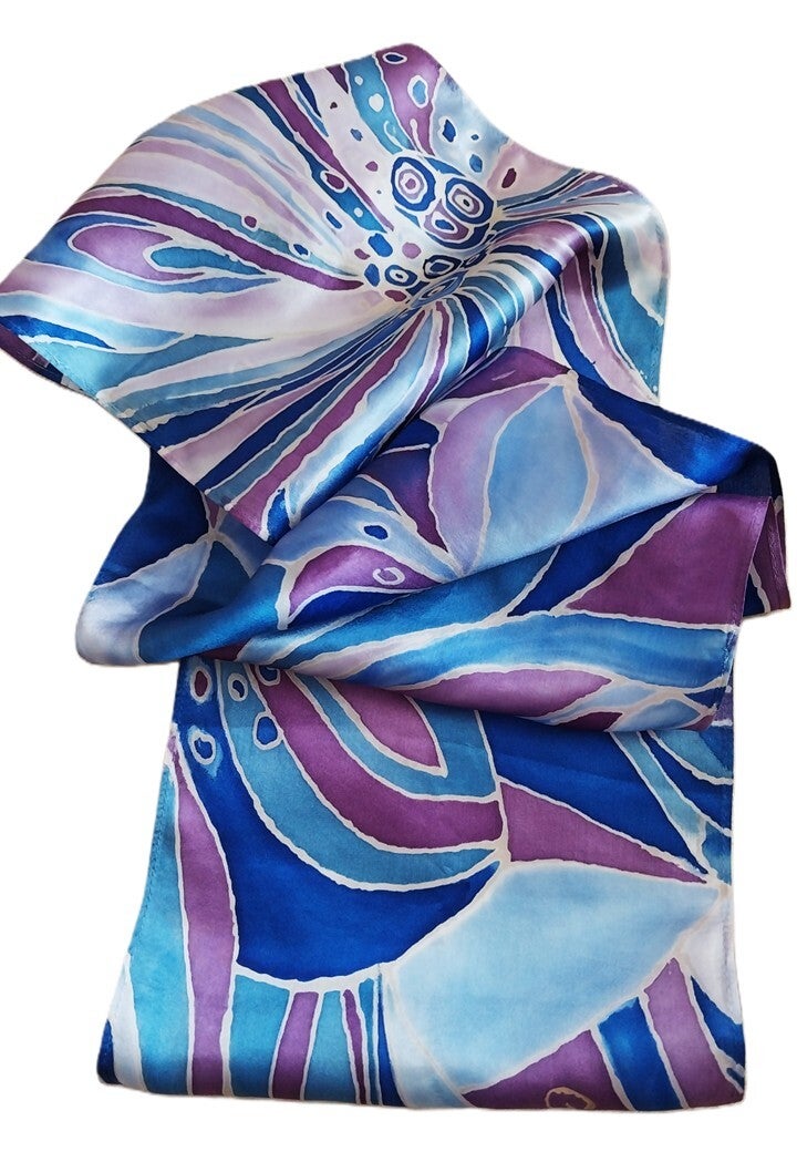 Abstract Purple Flowers Scarf — Small (21.5 x 135 cm)