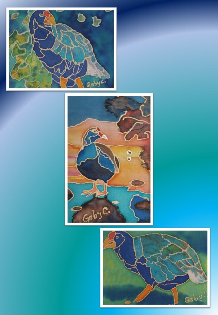 A story of survival Takahe- painted on pure silk by Gabriela Cretu at GC-ArtEscape