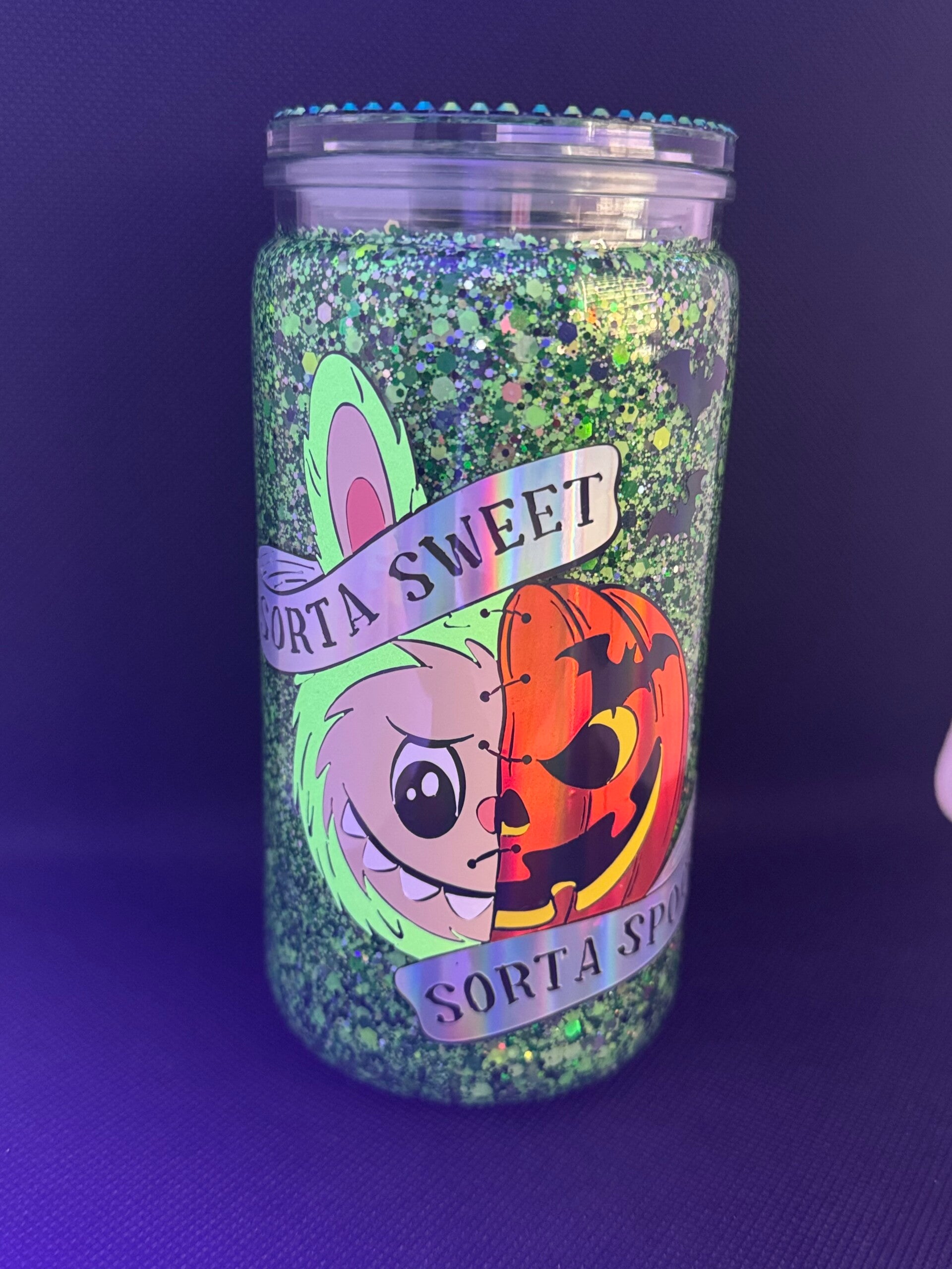 Labubu Halloween glow in the dark glitter tumbler