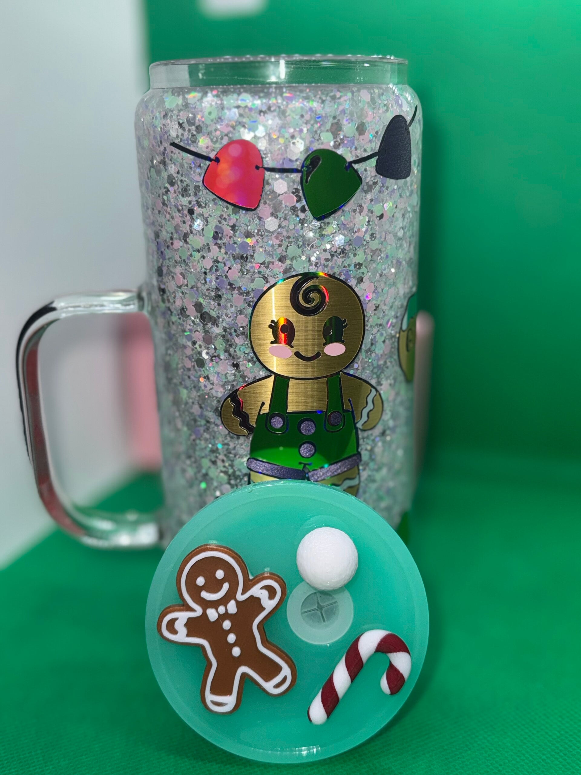 Gumdrop Lane glass glitter cup with handle