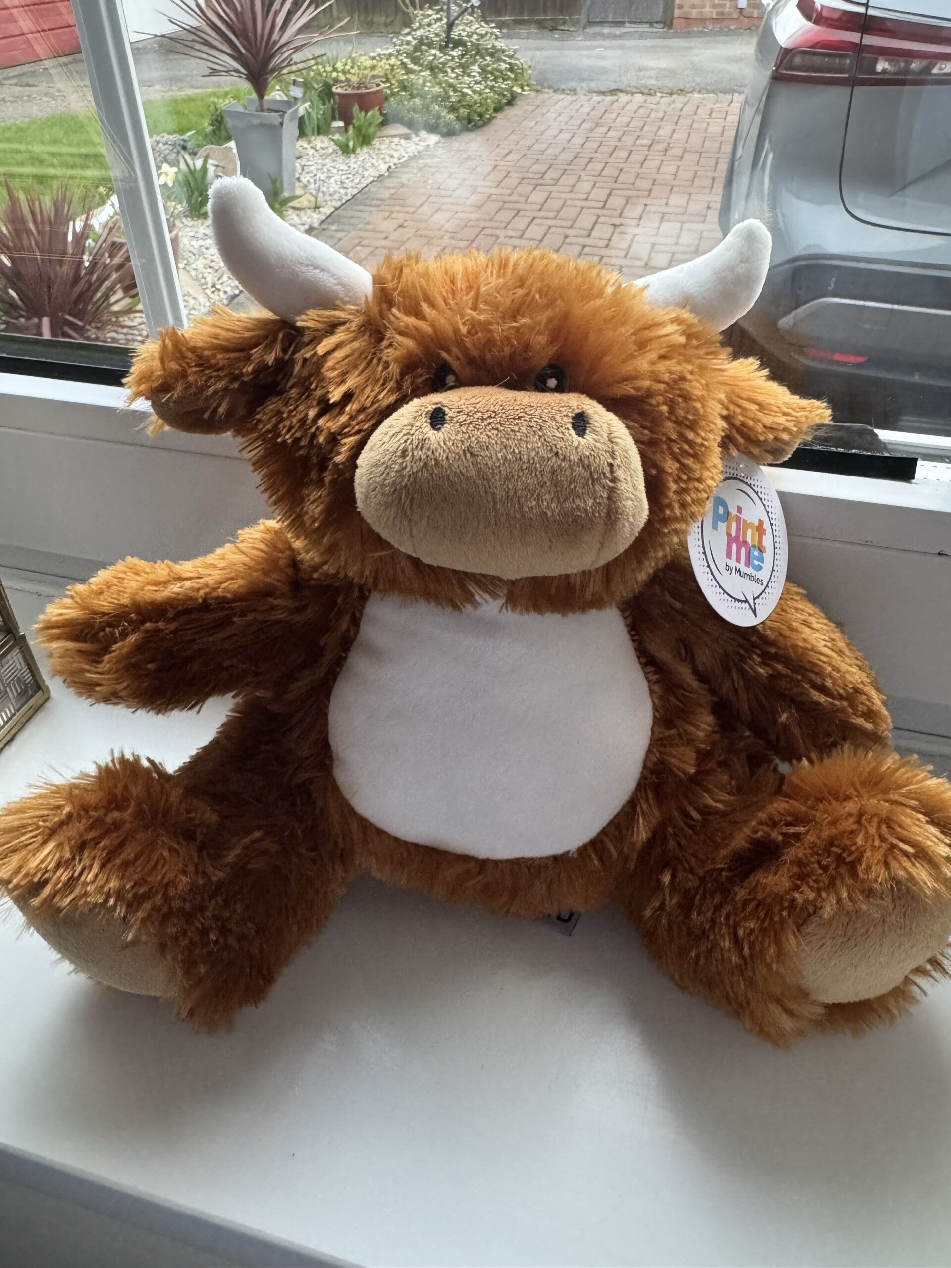 Highland cow teddy - personalised (white horns)
