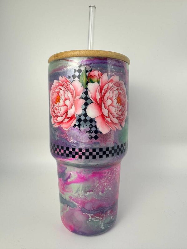 Checkered Blossom glass cup