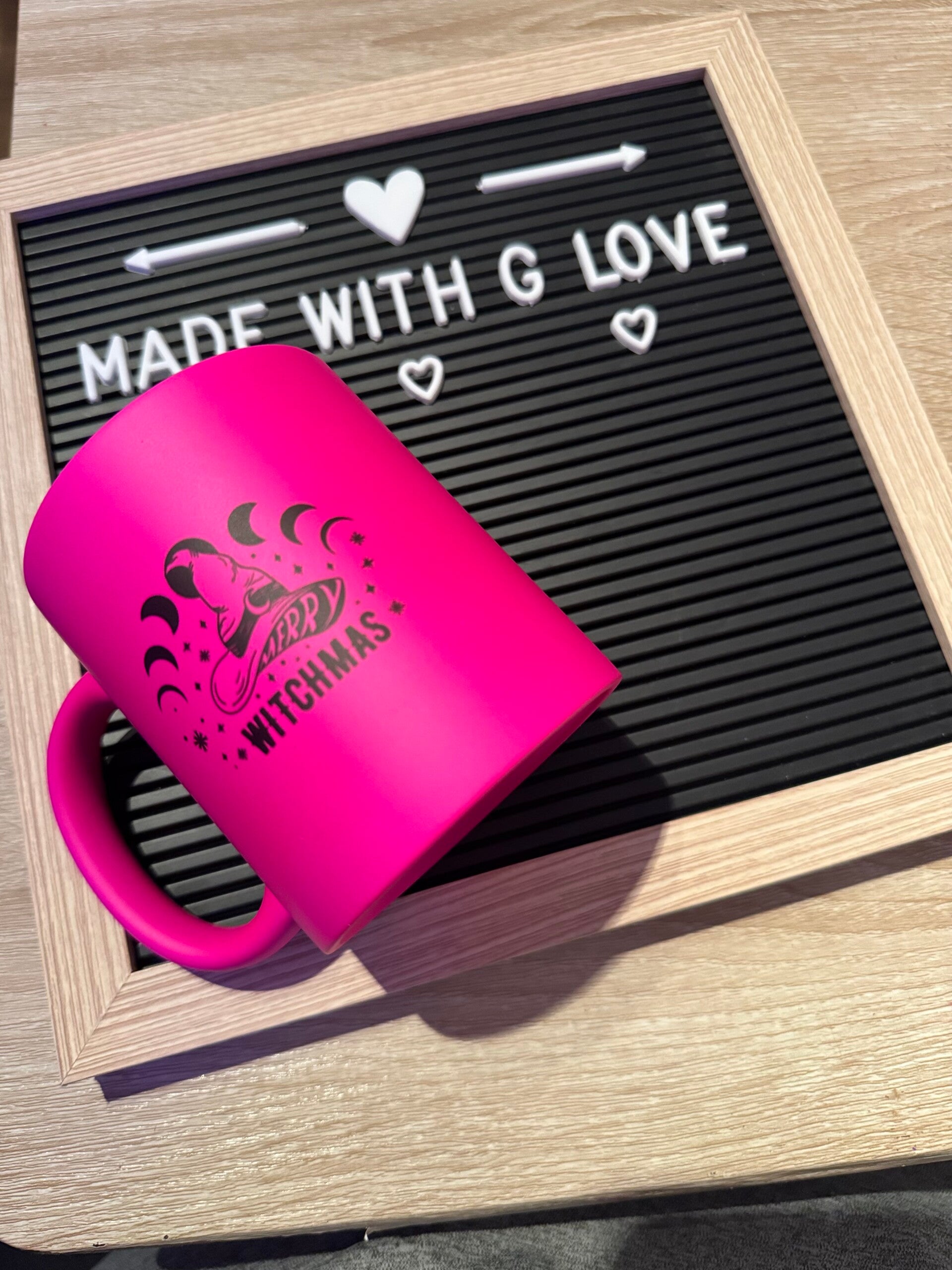 Merry Witchmas pink florescent mug