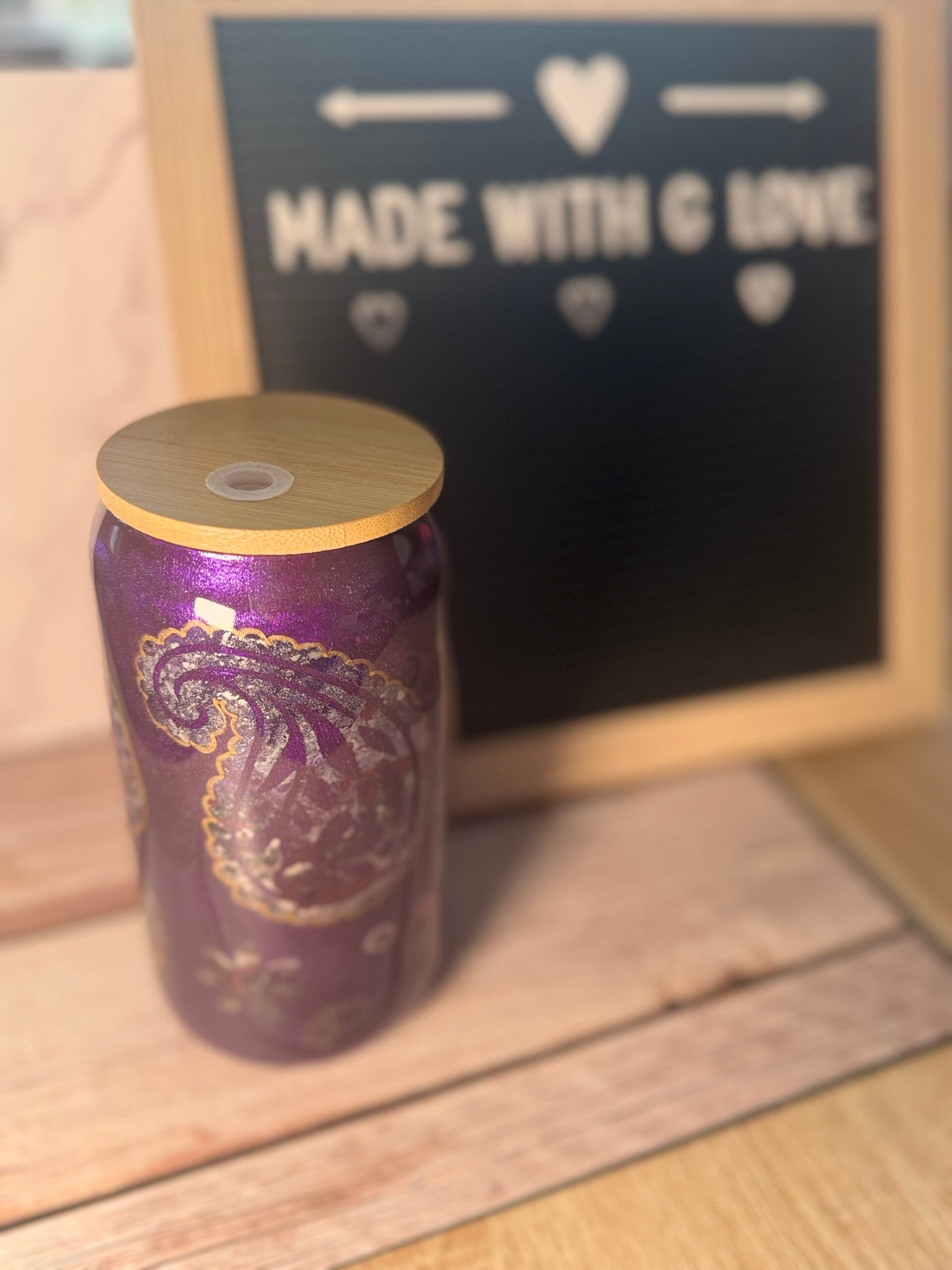 Purple Paisley glass cup