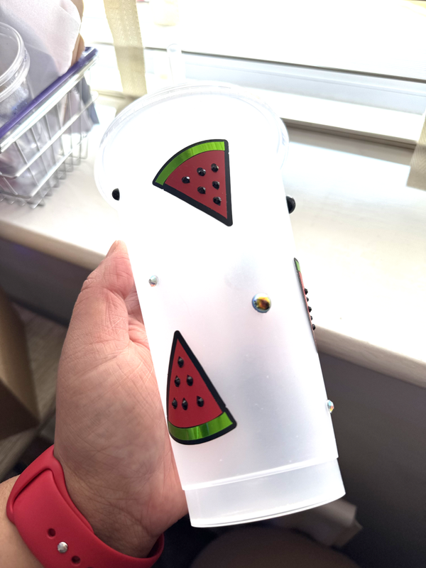 Watermelon cold cup with rhinestone detail