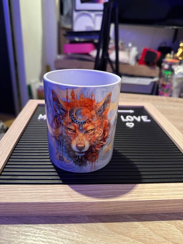 Wolf Steam Punk mug with a heart handle