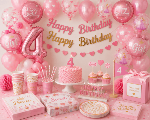 Roze Deluxe Bundel - 4 jaar versiering meisje