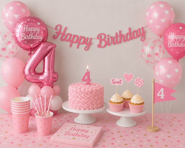 Roze Feest Bundel - 4 jaar versiering meisje