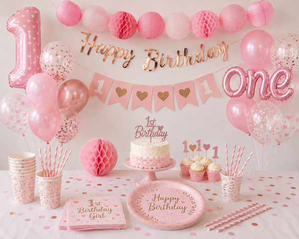 Roze Feest Bundel - 1 jaar versiering meisje