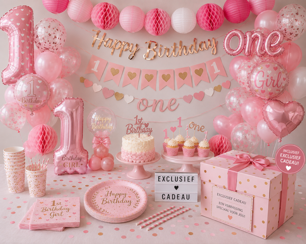 Roze Deluxe Bundel - 1 jaar versiering meisje