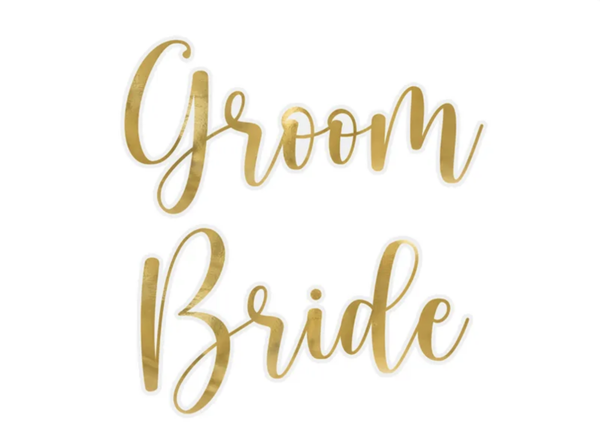 Glas stickers ''Bride & Groom'', goud