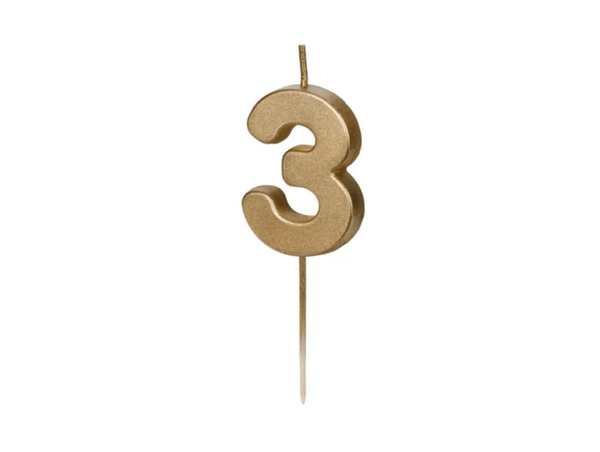 Taartkaarsje 3 jaar Goud