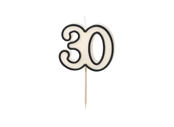 Taartkaarsje 30 jaar Zwart en Wit