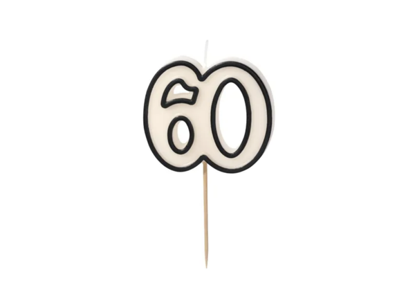 Taartkaarsje 60 jaar Zwart en Wit