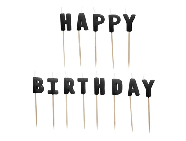 Taartkaarsjes Happy Birthday Zwart