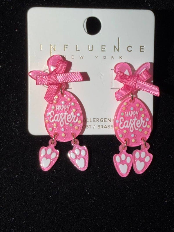 Happy Easter Bunny Paw Earrings