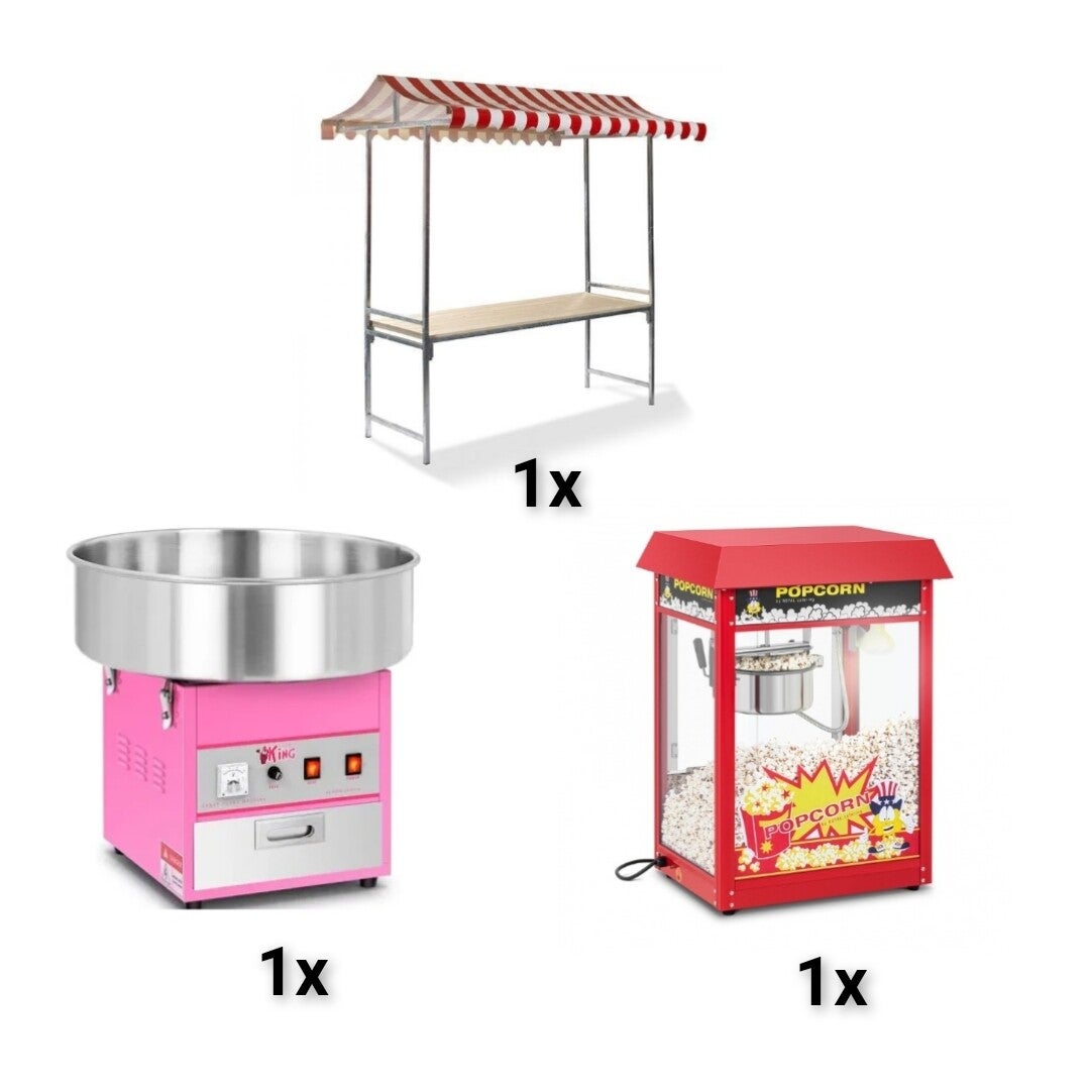 Marktkraam te huur klein of groot inclusief popcornmachine en suikerspinmachine