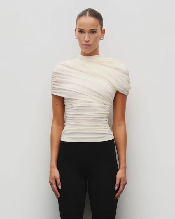 Top plooien creme/wit